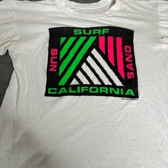 Vintage 80s Surf California Short Sleeve T Shirt Men’s Size Medium White - Picture 3 of 9